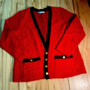 Cathy Daniels Red Cardigan w black and gold detail